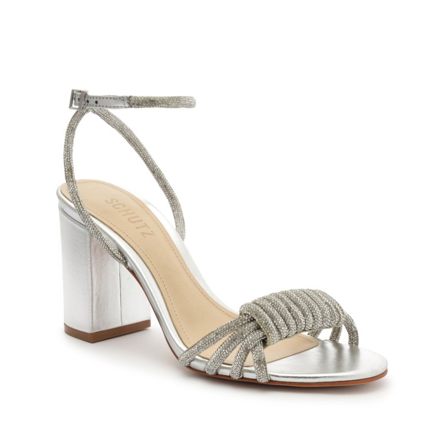 Sandals SCHUTZ | Jewell Block Metallic Nappa Leather Sandal Silver