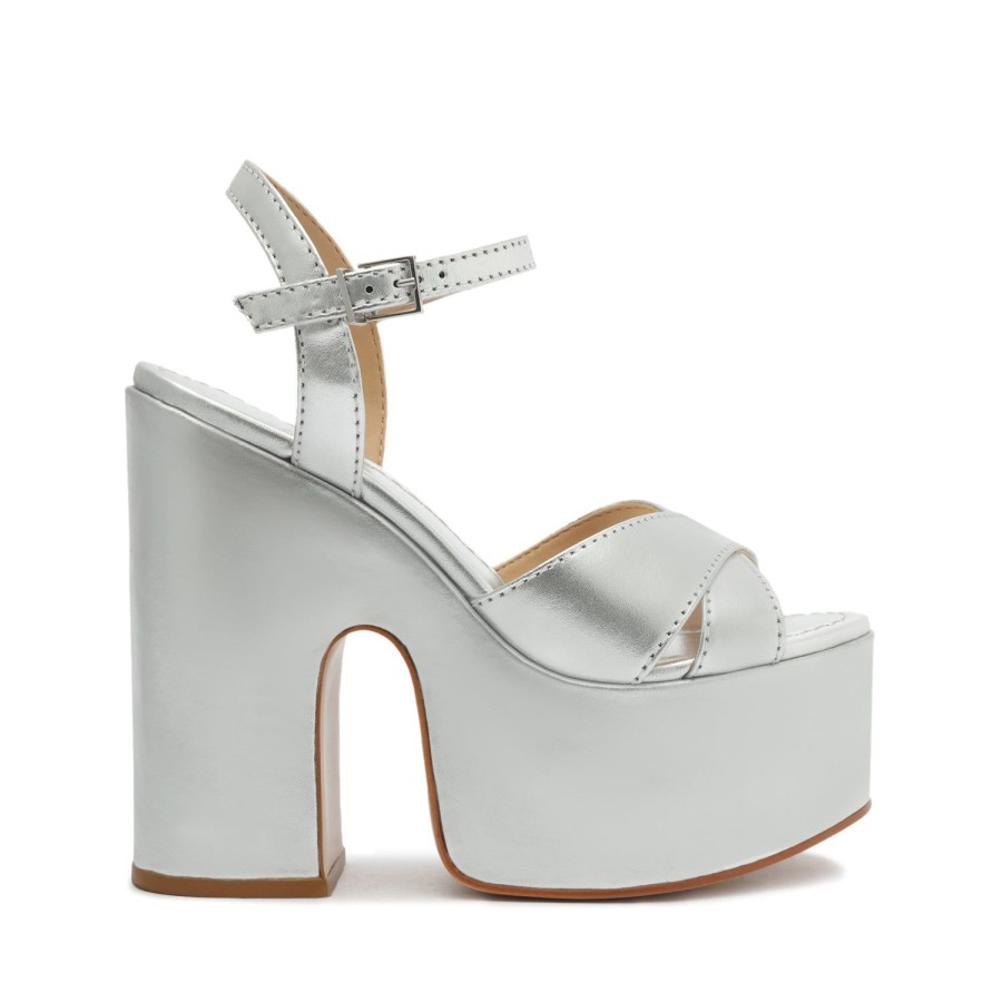 Sandals SCHUTZ | Keefa Cutout Metallic Leather Sandal Silver