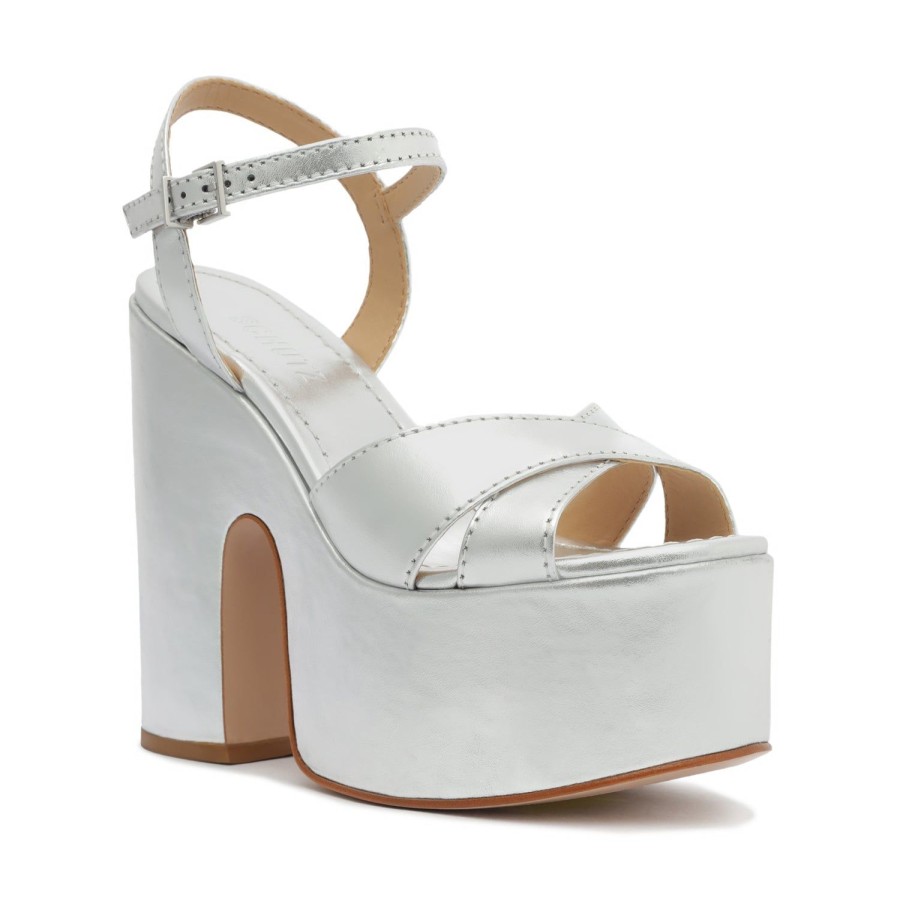 Sandals SCHUTZ | Keefa Cutout Metallic Leather Sandal Silver