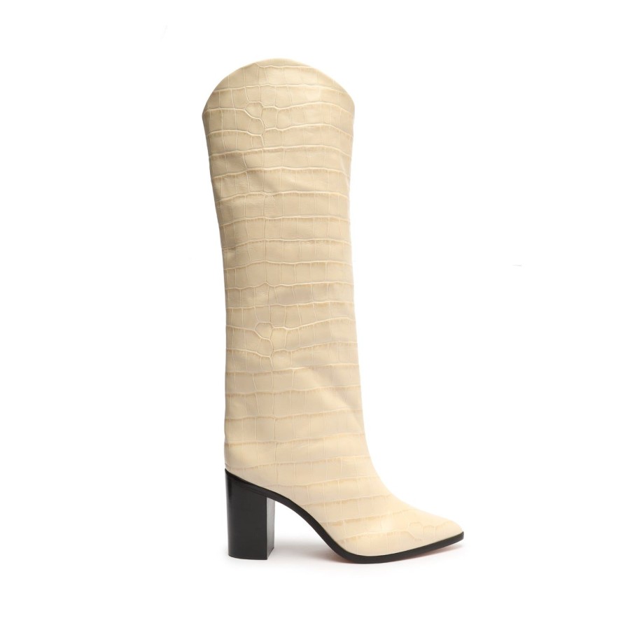 Boots SCHUTZ | Maryana Block Crocodile-Embossed Leather Boot Eggshell