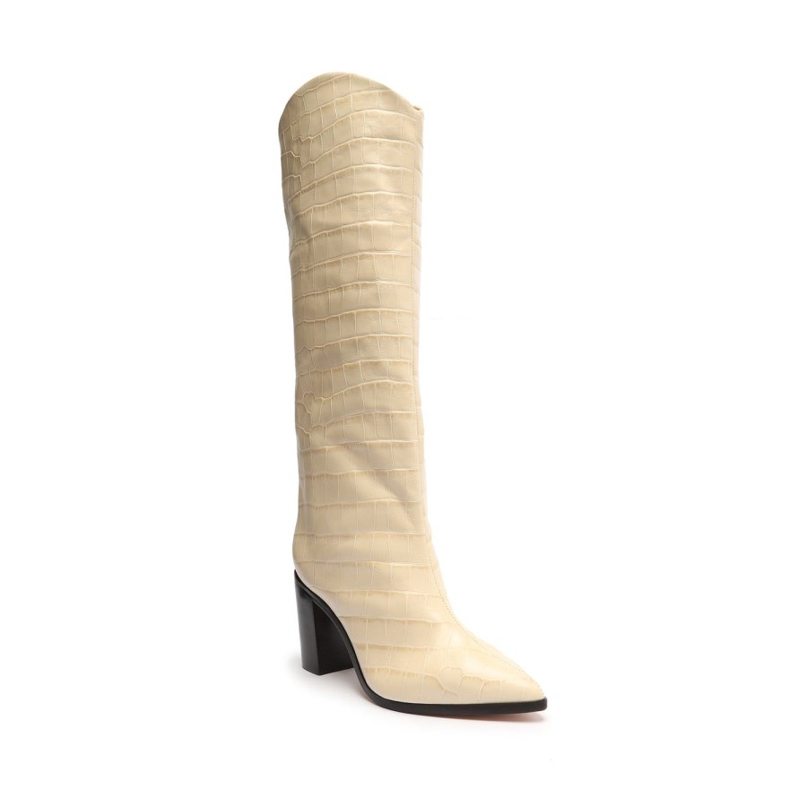 Boots SCHUTZ | Maryana Block Crocodile-Embossed Leather Boot Eggshell