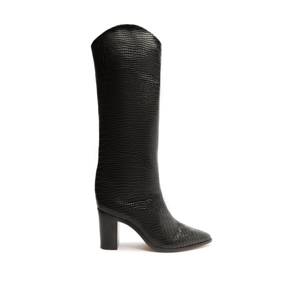 Boots SCHUTZ | Maryana Block Pointed Toe Block Heel Boot In Croco | Schutz Shoes Black