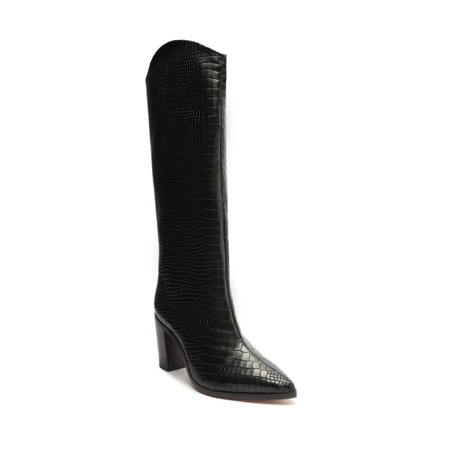 Boots SCHUTZ | Maryana Block Pointed Toe Block Heel Boot In Croco | Schutz Shoes Black