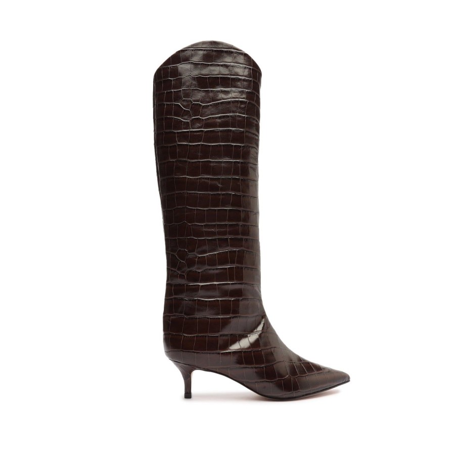 Boots SCHUTZ | Maryana Lo Crocodile-Embossed Leather Boot Dark Chocolate