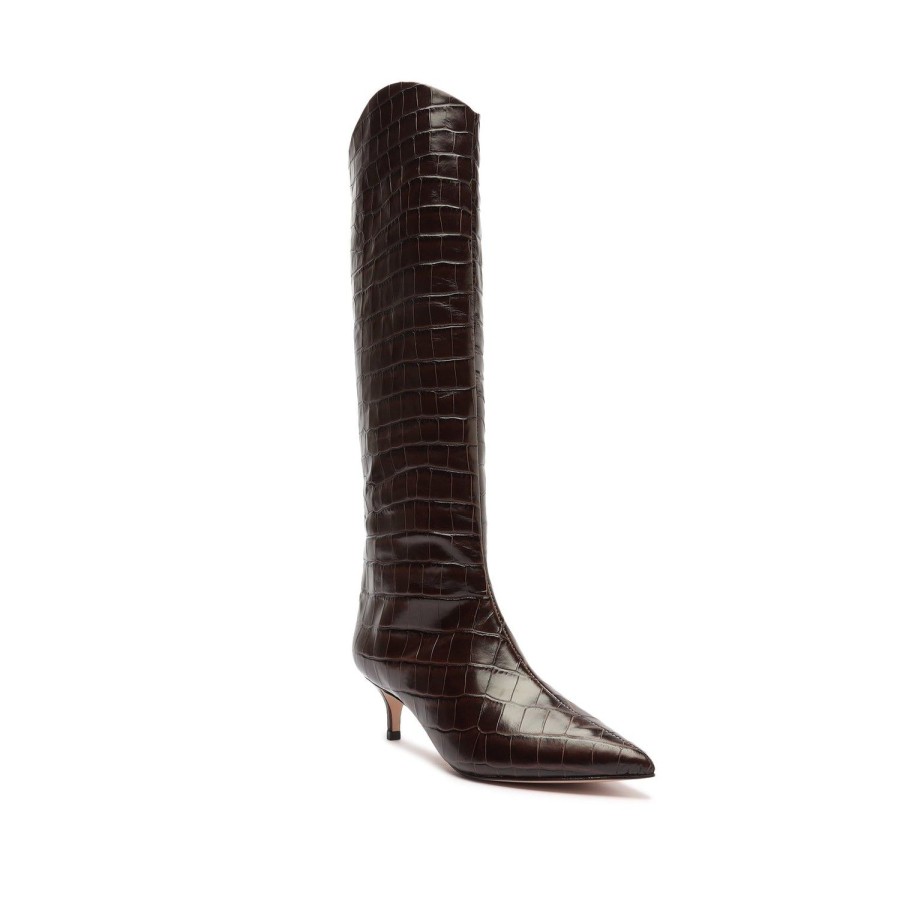 Boots SCHUTZ | Maryana Lo Crocodile-Embossed Leather Boot Dark Chocolate