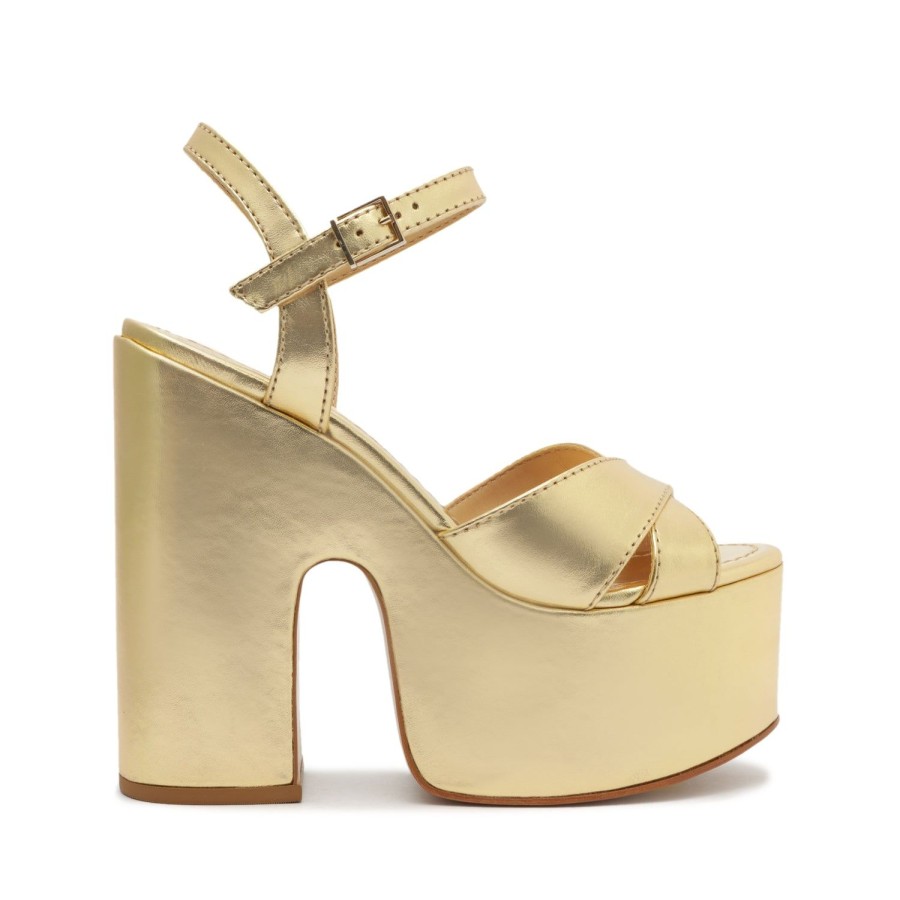 Sandals SCHUTZ | Keefa Gilded Cutout Metallic Leather Sandal Gold