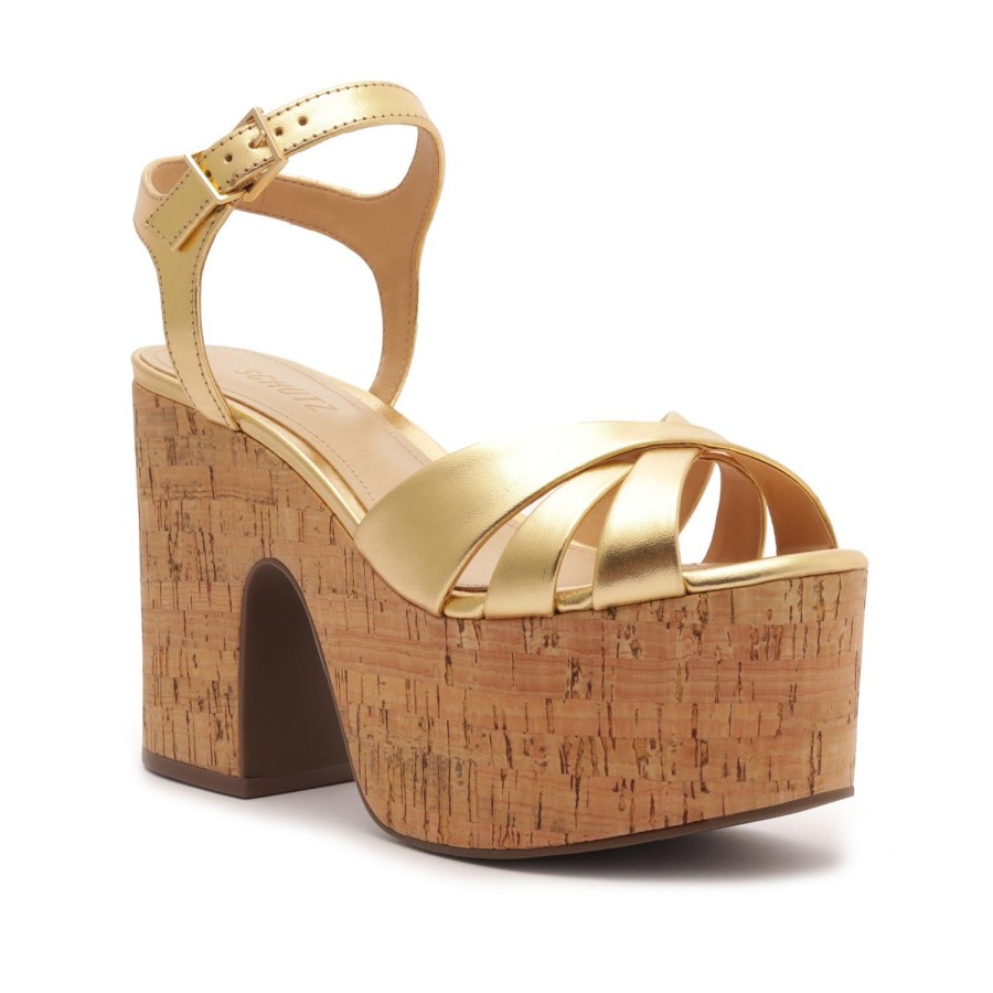 Sandals SCHUTZ | Keefa Cutout Metallic Leather Sandal Gold