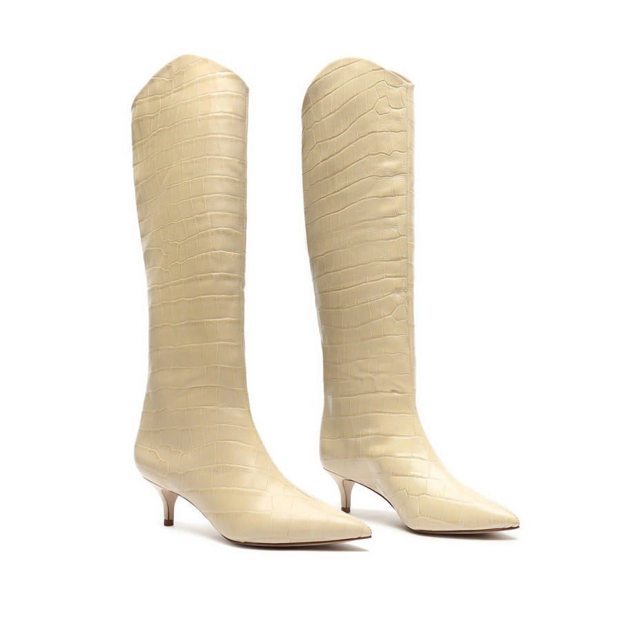 Boots SCHUTZ | Maryana Lo Crocodile-Embossed Leather Boot Almond Buff