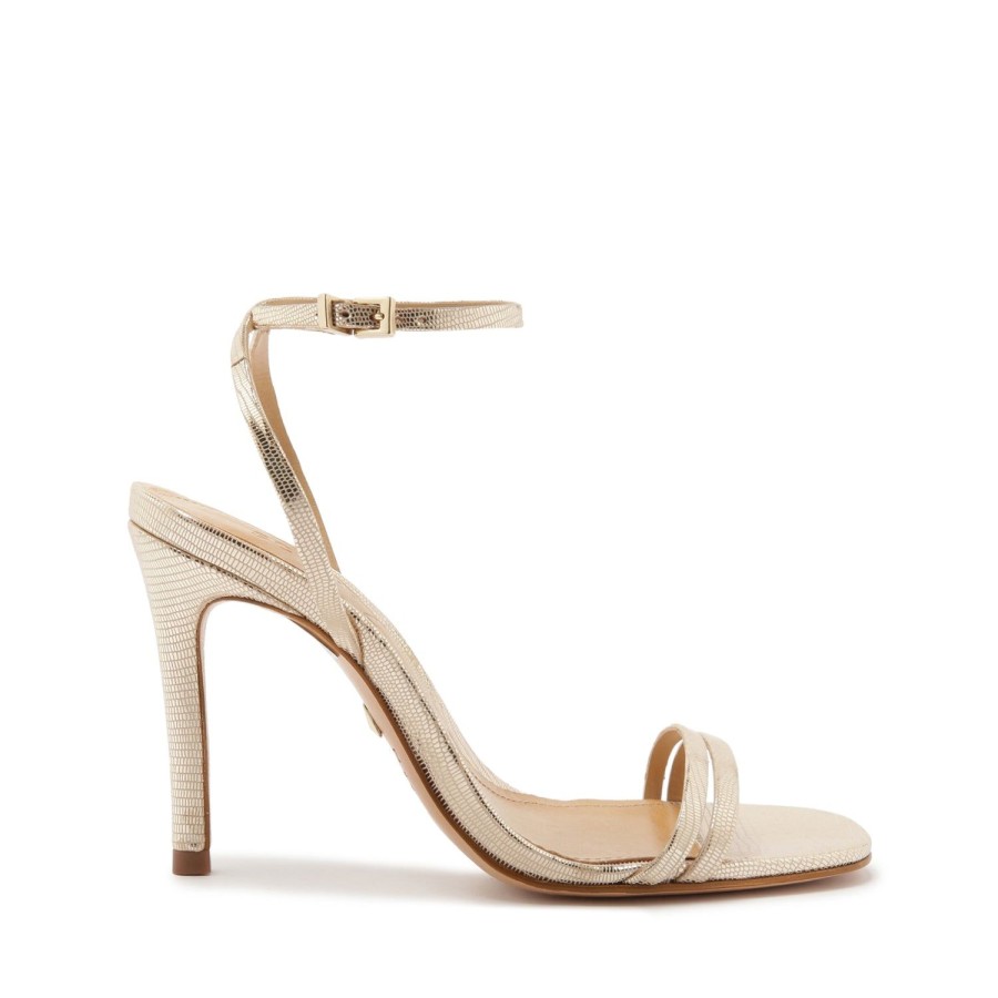 Sandals SCHUTZ | Altina Sandal In Lizard Effect Metallic Leather | Schutz Shoes Platina Gold