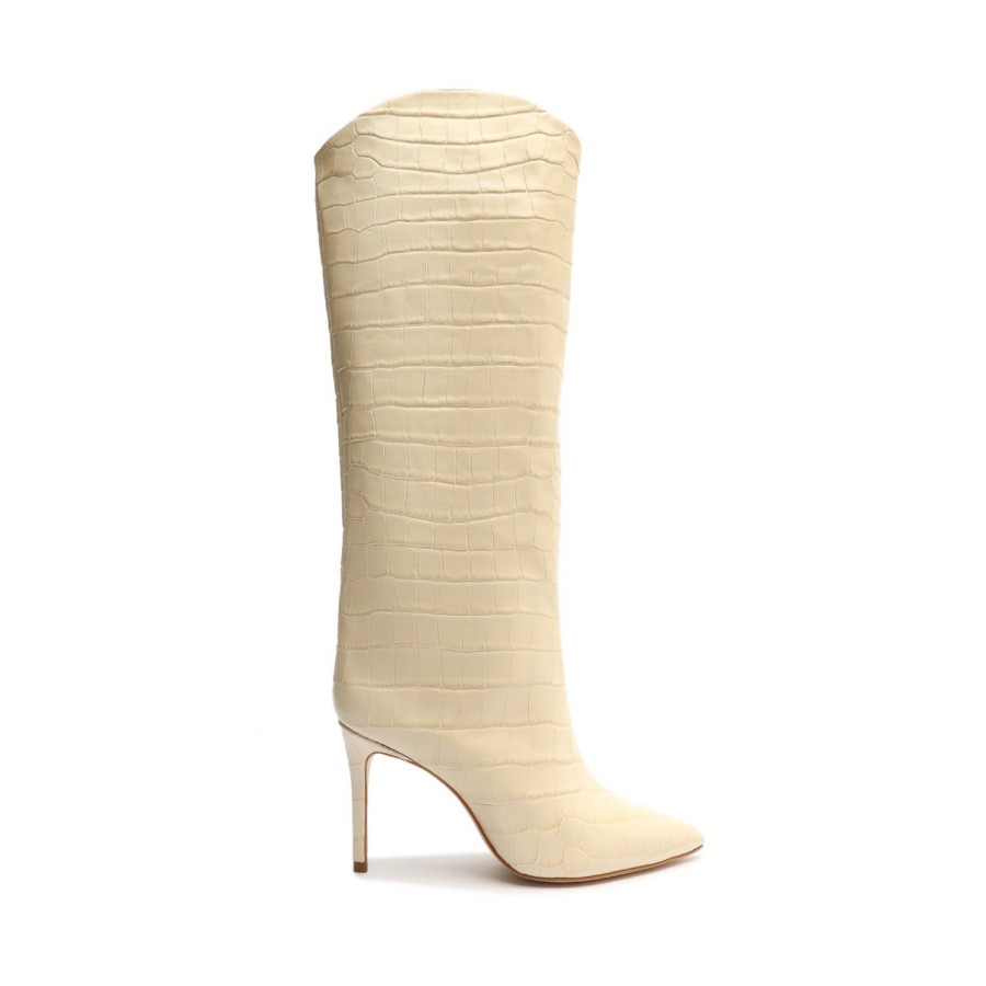 Boots SCHUTZ | Maryana Tall Boot In Crocodile Effect Leather | Schutz Shoes Eggshell