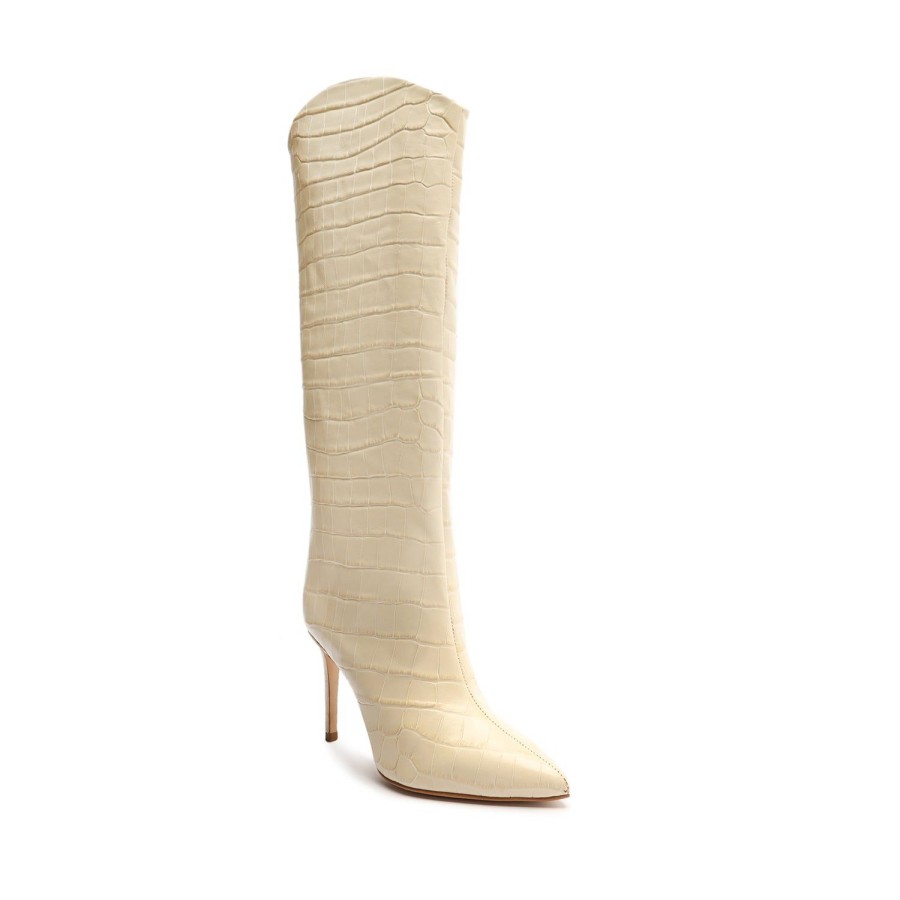 Boots SCHUTZ | Maryana Tall Boot In Crocodile Effect Leather | Schutz Shoes Eggshell