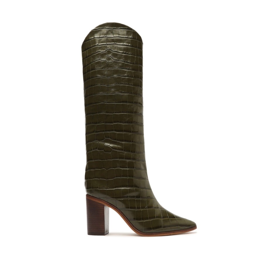 Boots SCHUTZ | Maryana Block Crocodile-Embossed Leather Boot Military Green