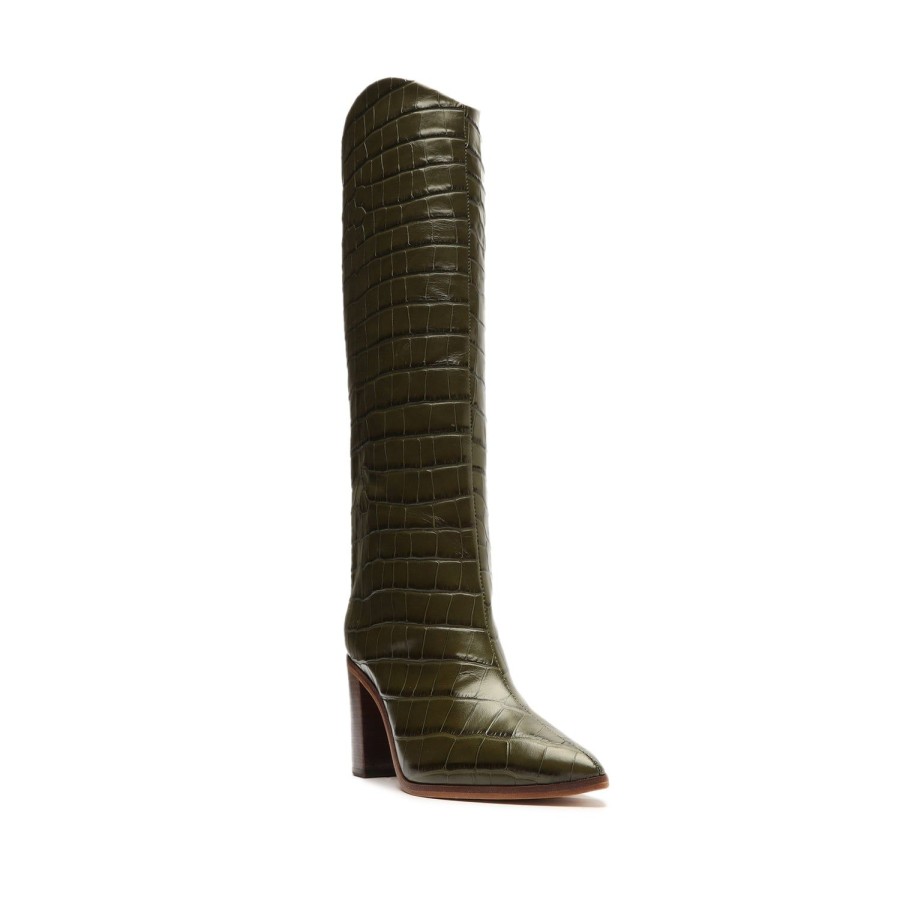 Boots SCHUTZ | Maryana Block Crocodile-Embossed Leather Boot Military Green