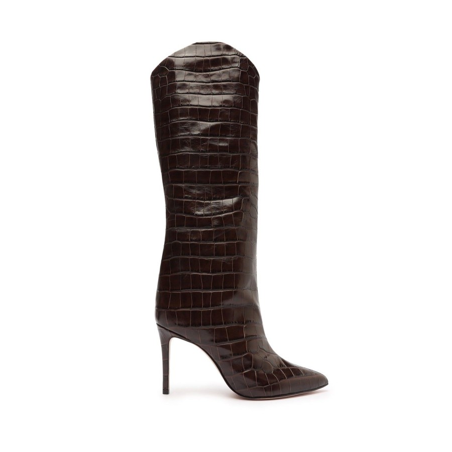 Boots SCHUTZ | Maryana Crocodile-Embossed Leather Boot Dark Chocolate