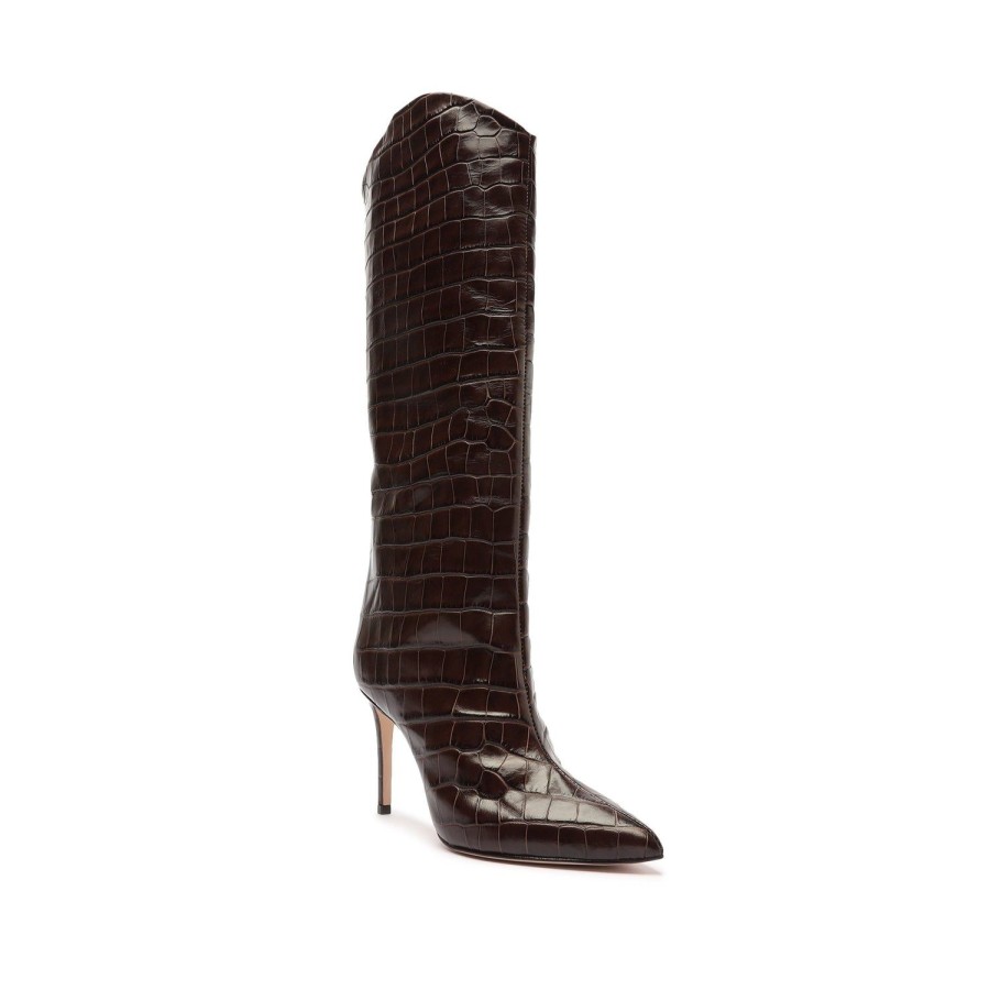 Boots SCHUTZ | Maryana Crocodile-Embossed Leather Boot Dark Chocolate