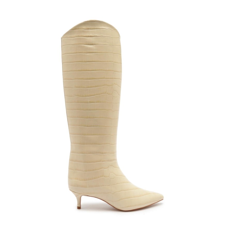 Boots SCHUTZ | Maryana Lo Crocodile-Embossed Leather Boot Eggshell