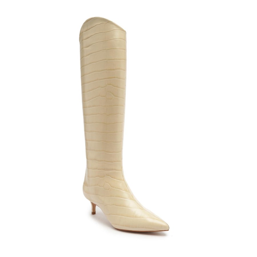 Boots SCHUTZ | Maryana Lo Crocodile-Embossed Leather Boot Eggshell