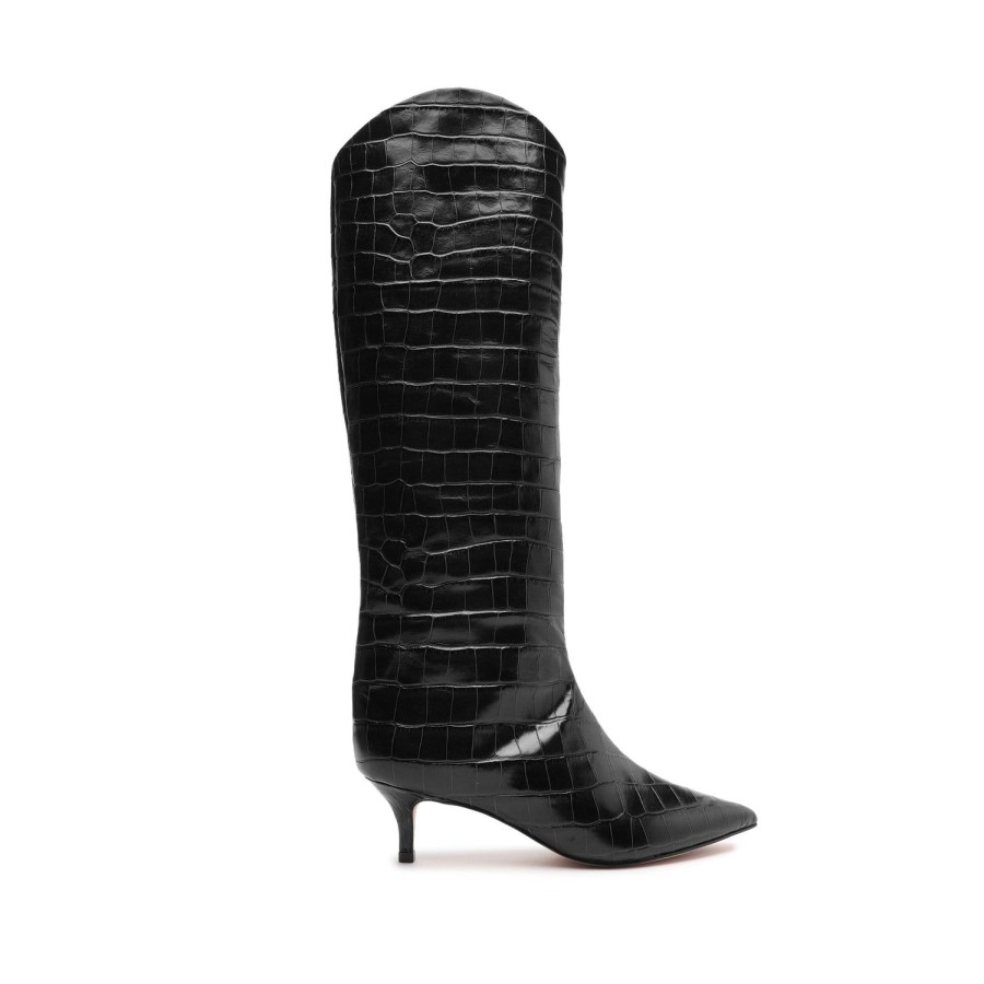 Boots SCHUTZ | Maryana Lo Crocodile-Embossed Leather Boot Black